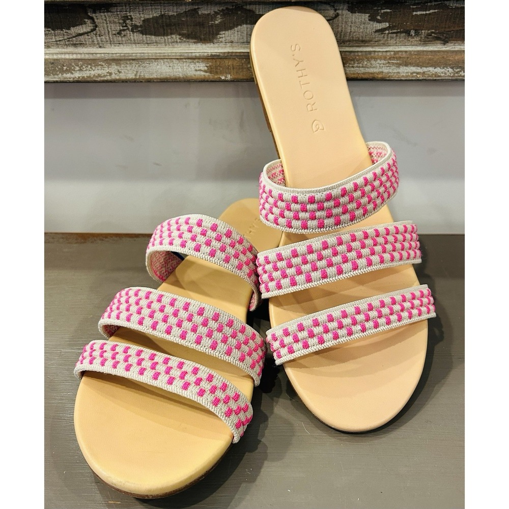Rothy's Hot Pink Basket Stitch Triple Band Sandals Size 9.5 EUC - Picture 1 of 9